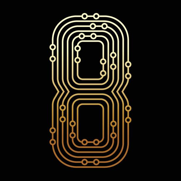 istock Golden Number Eight Made of Circuit Board on Black Background 2190060316