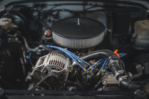 istock Restored v8 engine of a classic car under the bonnet. 2190080193