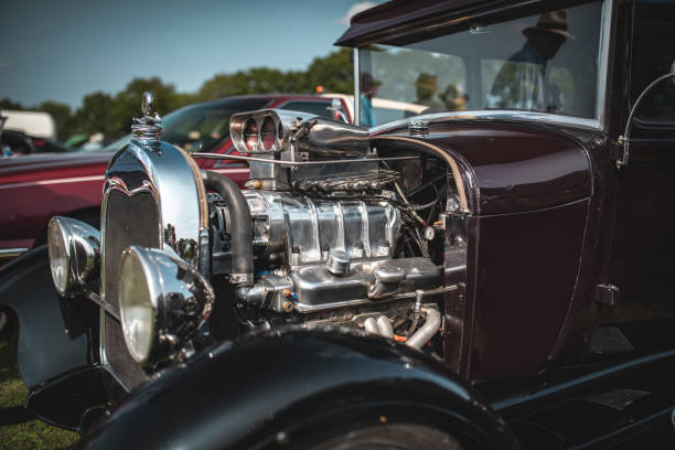 istock Classic vintage car with supercharged engine on the show. 2190080228