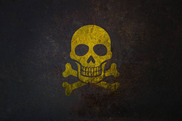 Hazard warning sign. Skull and bones on a yellow background. Place for text.