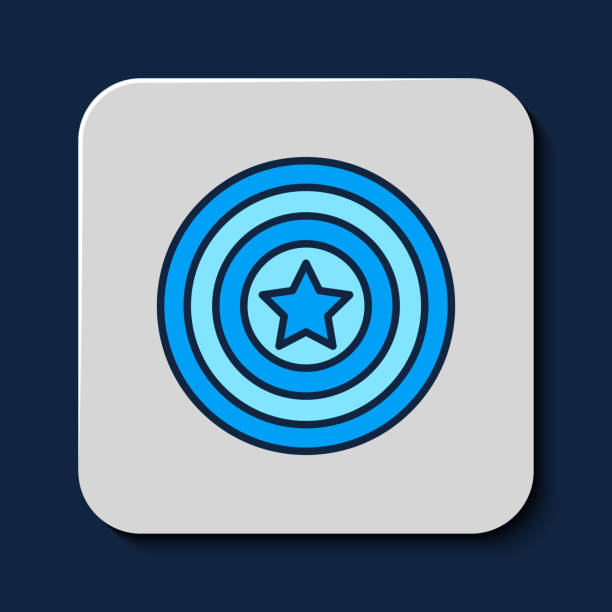 istock Filled outline American star shield icon isolated on blue background. United States of America country flag. 4th of July. USA Independence day. Vector 2190089771