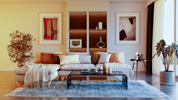 istock Large luxury modern bright interiors Living room mockup illustration 3D rendering image 2190089950