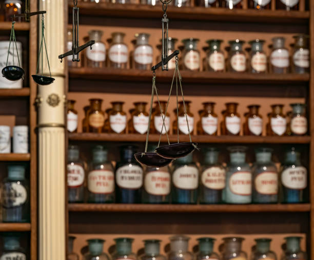 Pharmacy and vintage balance in apothecary