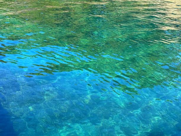 istock Glittering green blue clear water calm surface 2190093408