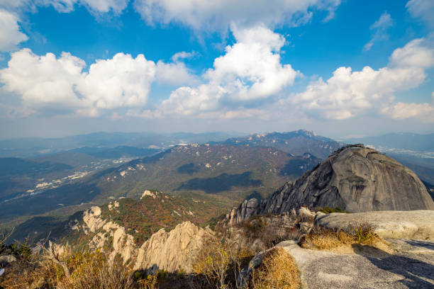 bukhansan national park and baegundae mountain, seoul aeria, south korea.