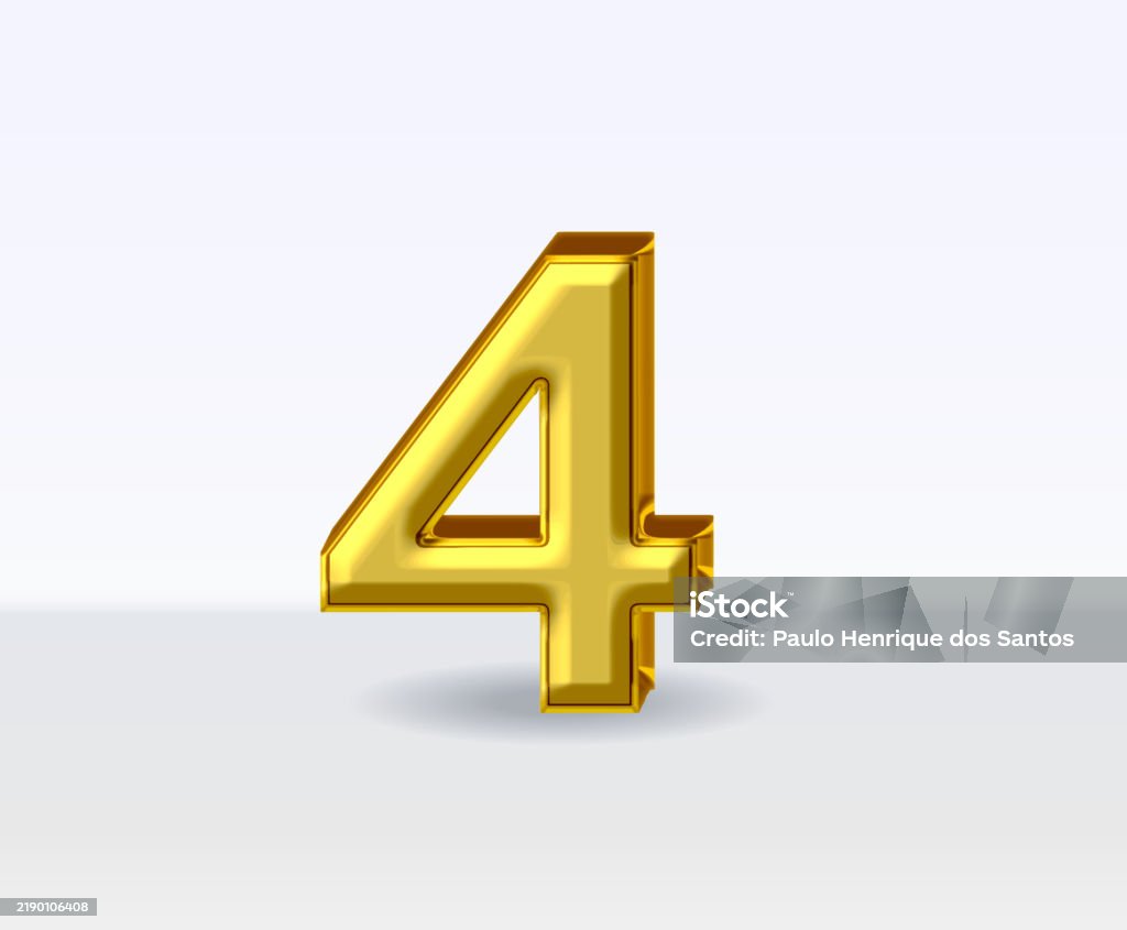 Numbers Number 4 3d Golden Metal Numbers Number 4 On White Background Stock Illustration ...