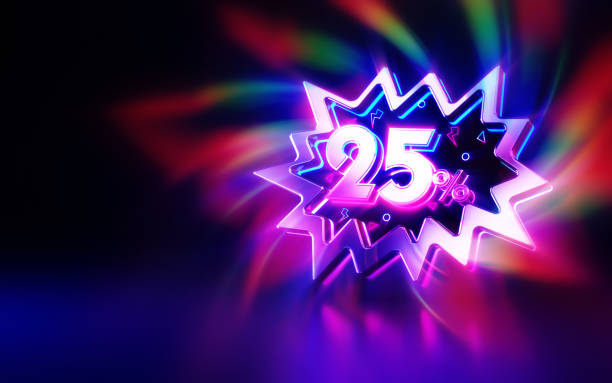 istock 25 Percent Sign in Speech Bubble Neon Blue Pink 2190116339