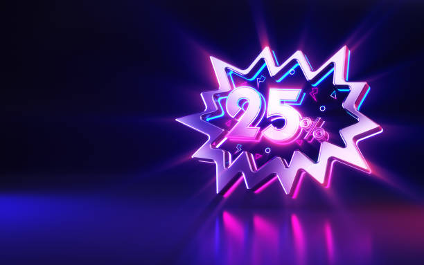 istock 25 Percent Sign in Speech Bubble Neon Blue Pink 2190116369