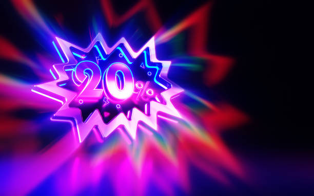 istock 20 Percent Sign in Speech Bubble Neon Blue Pink 2190116440