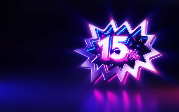 istock 15 Percent Sign in Speech Bubble Neon Blue Pink 2190116535