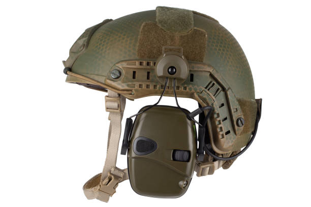 istock Night vision goggles on military helmet. 2190117904