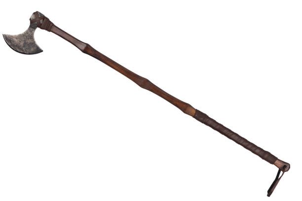 istock antique battle axe with long wooden handle on white 2190117963