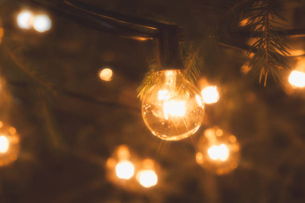 istock Background - electric garland with incandescent bulbs, yellow warm light 2190118087