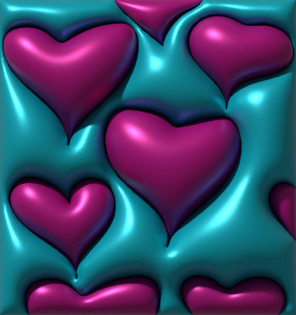 istock Inflated pink hearts with shiny soft surface on blue background, 3D rendering illustration 2190124981