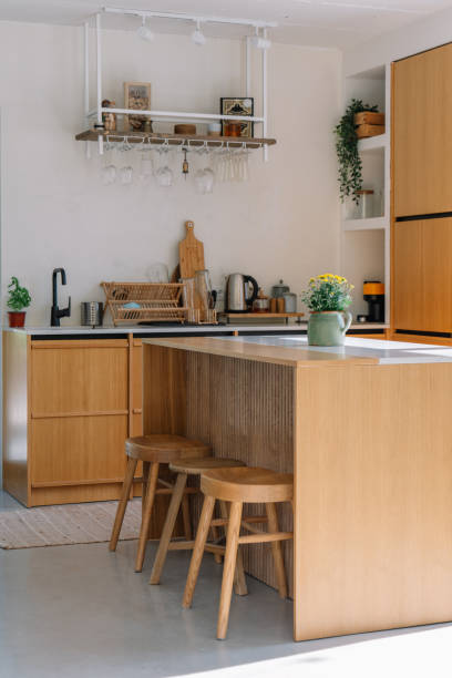 istock Modern kitchen interior in a cabin house on a riverbank 2190129465