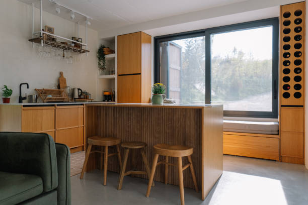 istock Modern kitchen interior in a cabin house on a riverbank 2190129491
