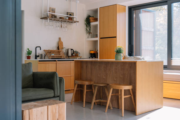 istock Modern kitchen interior in a cabin house on a riverbank 2190129497