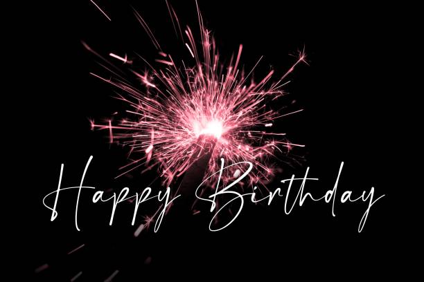 istock Stylish happy birthday red pyrotechnics sparkler magic 2190129944