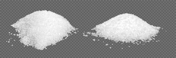 istock Sea salt piles isolated on transparent background. Heaps of sugar on table. White grain crystals. Natural mineral for cooking, bath, spa. Realistic vector illustration set 2190132738
