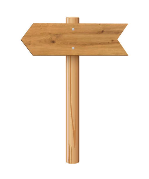 istock 3d wooden signboard vector illustration. Realistic wood sign post. Blank arrow with wood texture, plywood road pointer. City guidance 2190132883