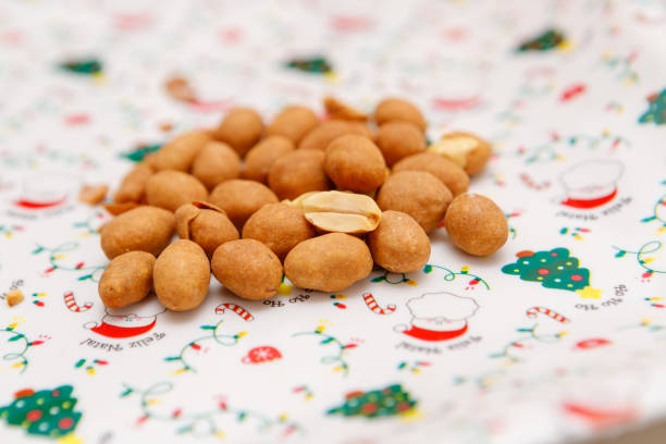 portion of peanuts on a plate with Christmas decorations in Rio de Janeiro, Brazil.