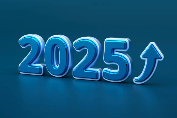 istock 2025 futuristic design with shiny blue numbers and upward arrow symbolizing growth, progress, and optimism for the future, 3d rendering 2190141074