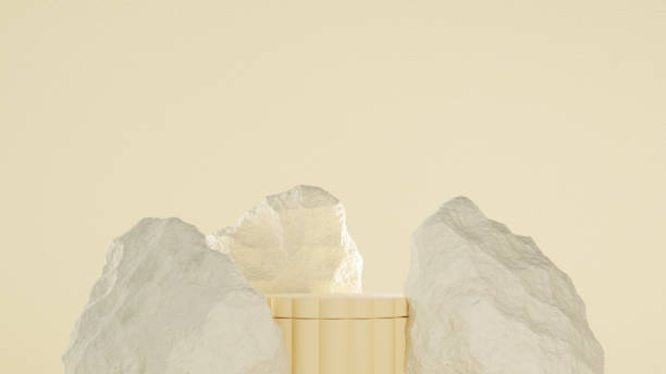 istock Empty product display mockup with a yellow backdrop and abstract geometric platforms, designed for showcasing merchandise in a landscape format. 2190151234
