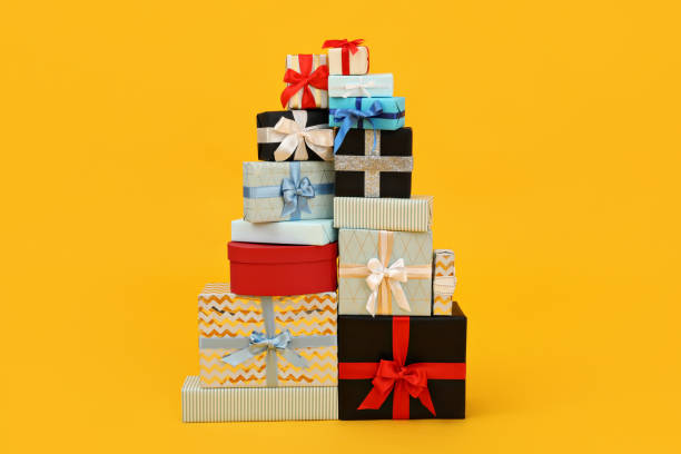 istock Festive boxes with gifts for the new year 2190154929