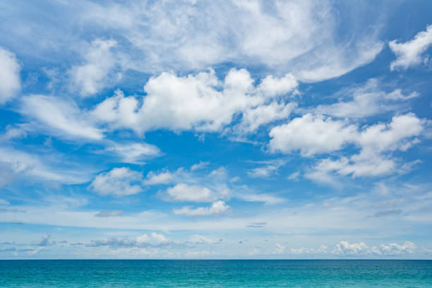 Beautiful clouds in sunny sky over sea nature background