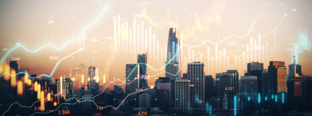 istock Digital financial data overlaying San Francisco cityscape skyline at sunset, representing real estate and investment concept. 3D Rendering 2190158696