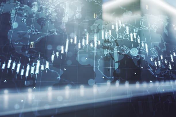 istock Double exposure of abstract creative financial chart hologram and world map on modern business center exterior background, research and strategy concept 2190159171