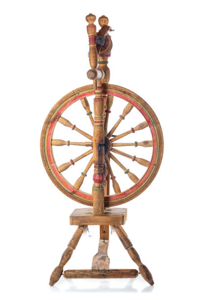 istock Ancient wooden spinning wheel isolated on white background. Old vintage distaff and spindle. 2190169074