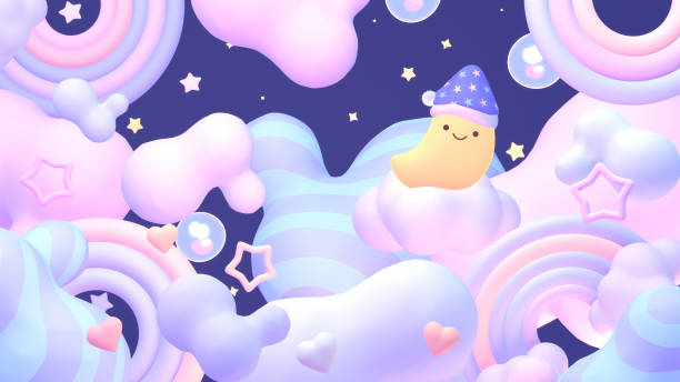 istock cute moon in the rainbow sky 2190169889