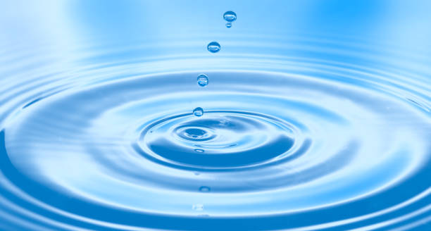 istock Water drops on pastel blue bright background. Colorful circles water surface with rings and ripples from water drops splash. Ecology or SPA concept. 2190170279
