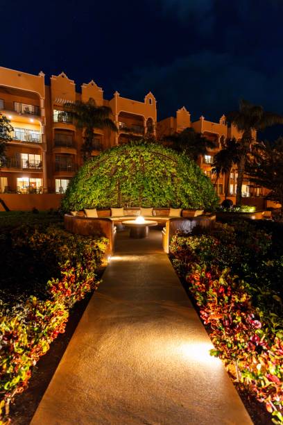 istock Night garden pathway and seating area 2190178612