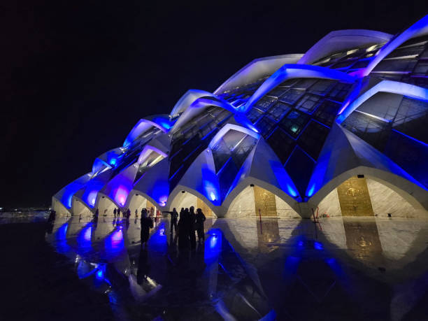 Bandung, West Java, Indonesia, November 30th 2024. The facade of Al Jabbar Mosque in the night. An amazing architecture design by the local government.