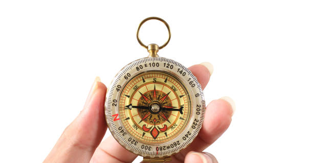 Hand holding a compass symbolizing direction and navigation in an urban setting Business Concepts, Business Approaches and Success in Finance, Banking and Investment