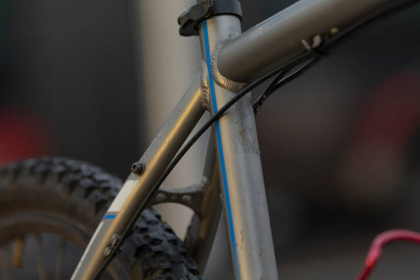 istock Closeup of a bicycle with a striking blue stripe on its frame 2190187172
