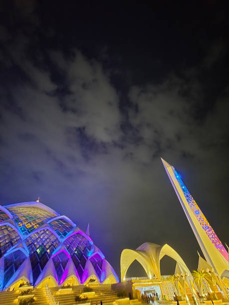 Bandung, West Java, Indonesia, November 30th 2024. The facade of Al Jabbar Mosque in the night. An amazing architecture design by the local government.