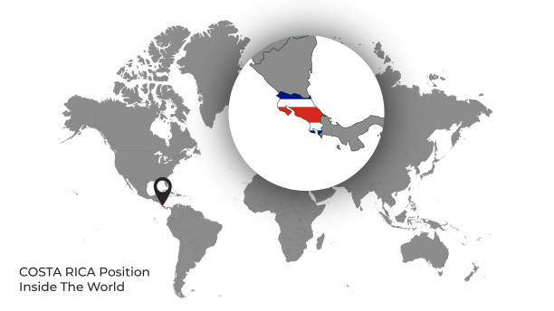 Costa Rica Position Inside The World With Flag In Map Stock Costa Rica Position Inside The World With Flag In Map 