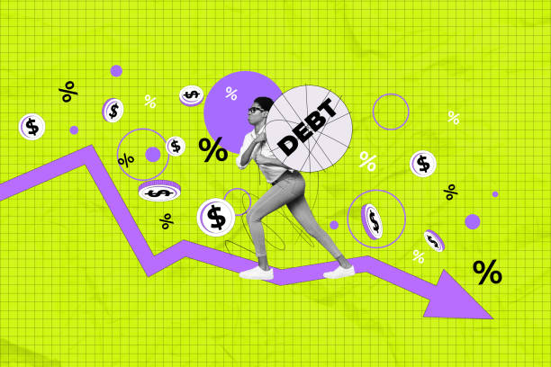 istock Template sketch image composite artwork collage of target stats analyzing goal business arrow point young woman walk decrease effort debt 2190190774