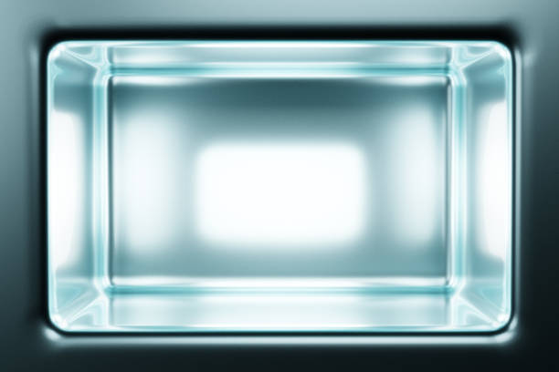 Icy blue metallic room with soft glowing highlights.