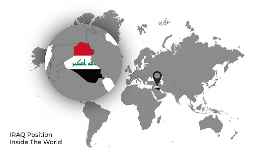 Iraq Map Position Iraq Position Inside The World With Flag In Map Stock Illustration ...