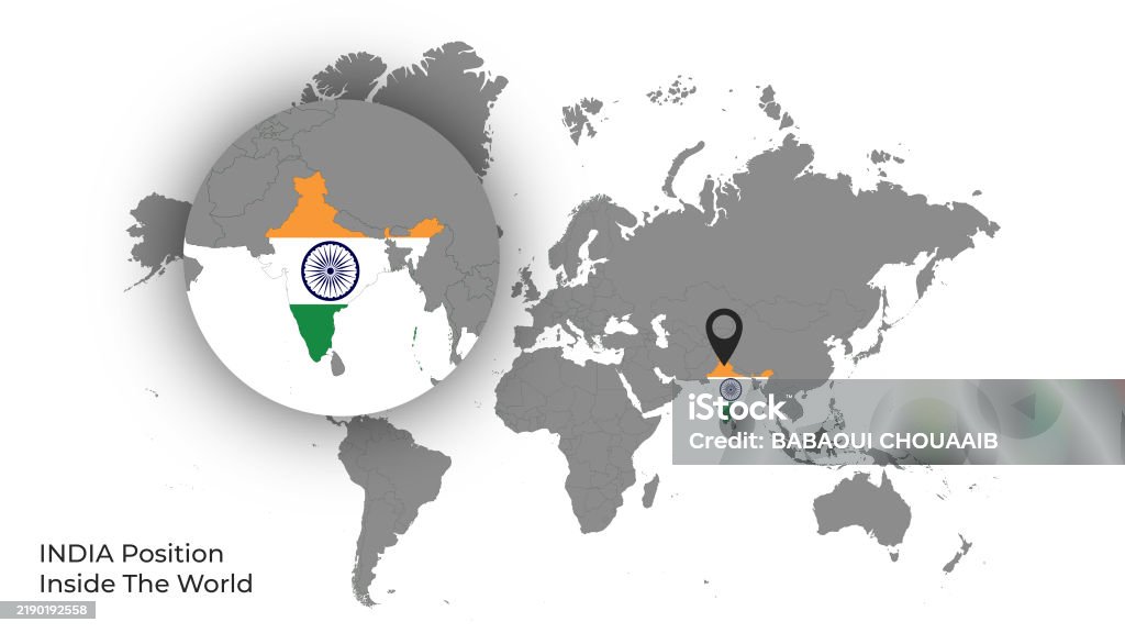 India Inner India Position Inside The World With Flag In Map Stock Illustration ...