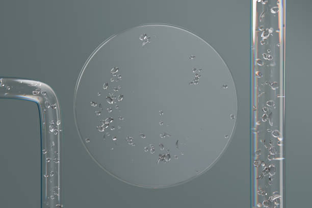 istock Transparent 3D circle with bubbles, on a gray background with a place for text. The concept of cosmetics, medicine, science. 2190200939