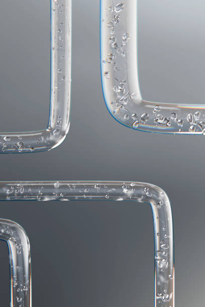 istock Transparent 3D a tube with bubbles, on a gray background with a place for text. Vertical. The concept of cosmetics, medicine, science. 2190200950