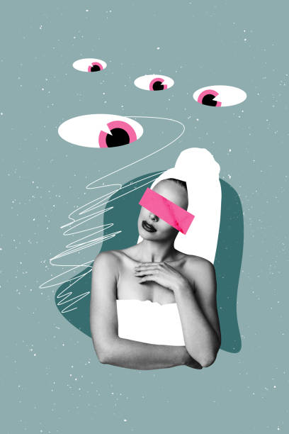 istock Composite sketch image design trend artwork collage of young lady blind head blanket watch see search scrutiny vision focus escape 2190202134