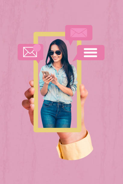 istock Composite trend artwork sketch image collage of young lady hand hold smartphone digital communication email app technology lifestyle 2190202706