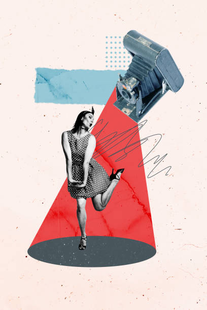 istock Composite image montage trend artwork 3D collage of young lady model posing stand style dress moment shooting camera content journalist 2190203165