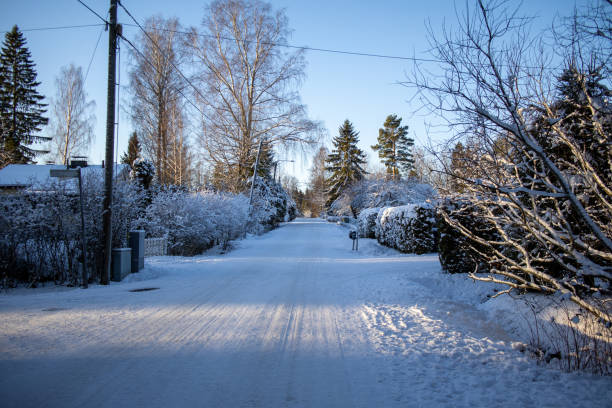 small snowy city street